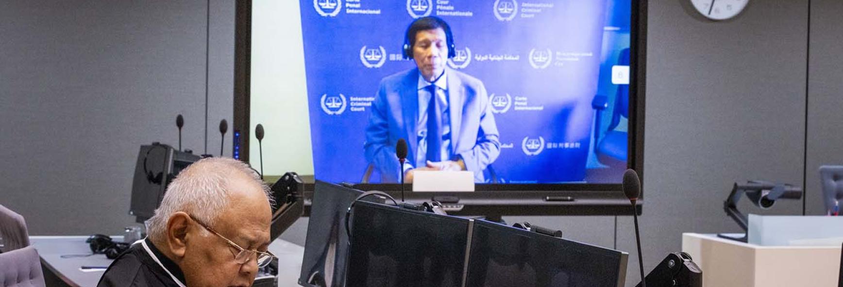 Former Philippine President Rodrigo Duterte appears before the International Criminal Court on 14 March 2025. Photo: International Criminal Court/Handout/Anadolu via Getty Images