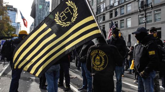 Members of the Proud Boys rally against vaccine mandates on November 20 2021 in New York City. 